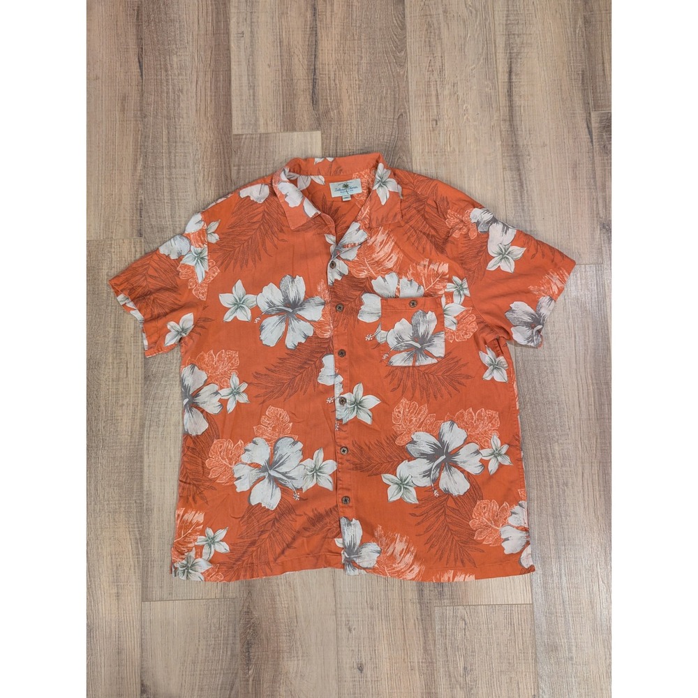 Island Shores Mens XXL 100% Silk Hawaiian Shirt Orange Hibiscus Floral Aloha